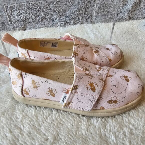 Toms Kids Girls‎ Alpargata Classic Bee Mine Tiny Foil Slip On Flats Size 9 Pink - Picture 1 of 2